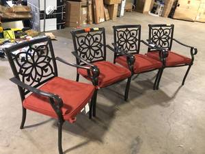 Lot of Oakshire Park Cushioned Aluminum Outdoor Dining Chairs with Red Cushions (2-Pack) Customer Returns See Pictures
