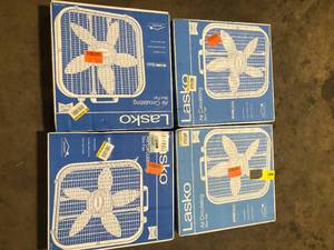 Lot of Lasko 20 in. 3 Speeds Box Fan in White with Save-Smart Technology for Energy Efficiency, Carry Handle  Customer Returns See Pictures
