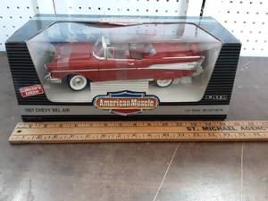 lot 7 image: Ertl American Muscle 1957 Chevy 118 Scale Die Cast Red