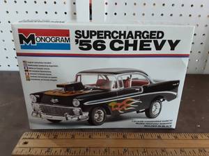 lot 25 image: Monogram 56 Chevy Super Charged Model Kit (Opened)