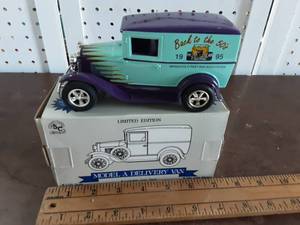 lot 37 image: Minnesota Street Rod Association 1995 1st Edition Back To 50s Die Cast Metal Lockable Coin Bank Model A Delivery Van