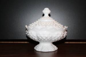 Fenton Hobnail Milk Glass Candy Dish