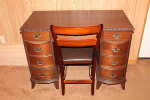 Mahogany Desk & Folding Wooden Chair