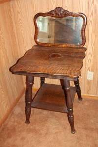 Antique Quarter Sawed Oak Table & Mirror Set