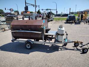 lot 65 image: Large Propane Hog & Rib Smoker with Trailer.