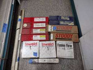 lot 272 image: (14) Welding Supplies Wire, electrodes, Low-fuming Bronze Rods. Brand names include Inweld, Stoody, Weldcote Metals