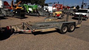 lot 50 image: 1999 Sands Welding 6 x 16&nbspTandem Axle Trailer. 2 equipment ramps 48 long. Chains. 2 tie-down rings.