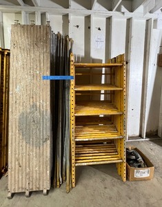 lot 112A image: 7 sets Aluma-Deck Fixed Yellow scaffolding 12 poles, casters,  Deck size 7 foot.