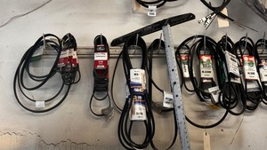 lot 37F image: Napa and Gates Belts. Sampling of ID numbers are 4L330W, 4L380, 3VX355,, BX58,, 6726 Also a variety of cables
