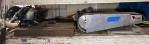 lot 110A image: Ickler 4-inch 1HP Belt Sander (sells for $1250) Performance Tool 6-inch Bench Grinder Model SBG-150L Powers Up.