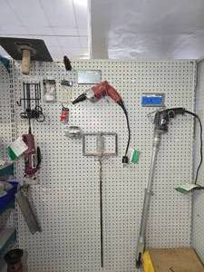 lot 150A image: Drywall router, Magnum Screw Shooter, Mixer, bits, Goldblatt trowel, etc