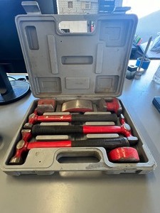 lot 215B image: Auto body and fender hammers in case.