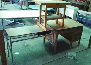 lot 523 image: Wood Desk, Play Table and More (3) with Contents.