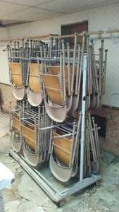 lot 649 image: Folding Chairs, Wood Seat With Stacking Storage.