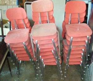 lot 575A image: Bakelite Orange Youth  Adult Chairs. (6)