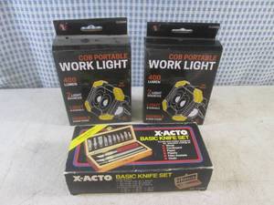 lot 9 image: (EC1) 2 Portable Work Lights and X-Acto Basic Knife Set