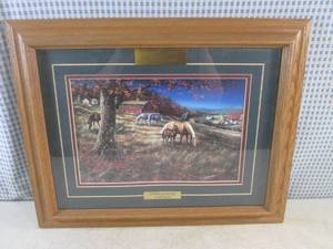 lot 15 image: (D-1) Framed Jim Hansel Hillside Gathering Print 19 14 x 15 14