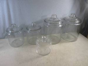 lot 29 image: (A-3) Large Clear Glass Canisters...