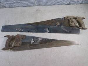 lot 129 image: (H-2) 2 Vintage Hand Painted Blade Wood Handle Hand Saws