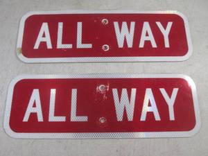 lot 189 image: (BR1) 2 Retired All Way Road Sign 18 x 6