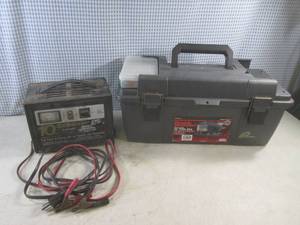 lot 236 image: (CSB) Schauer 10 Amp Battery Charger and 20 Plastic Tool Box