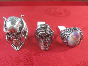 lot 257 image: (CNTR) 3 Stainless Steel Biker Rings - Sizes L-R 8.5, 10 and 11