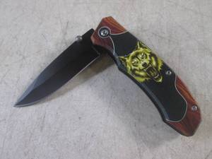 lot 261 image: (CNTR) Wolf Design Spring Assist Folding Knife with Belt Clip - 7 Open  4 Closed - New In Box