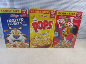 lot 298 image: (C-1) 3 Family Size Boxes of Cereal Past Date