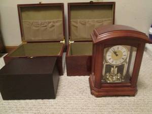 2 Bulova clocks and storage boxes...