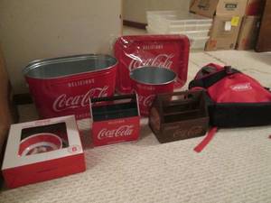 Coca Cola items including dish set,...