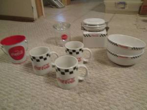 Coke bowls, mugs, jar and small buc...