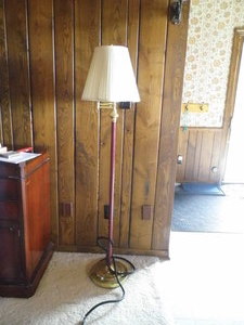 red & gold floor lamp with white la...