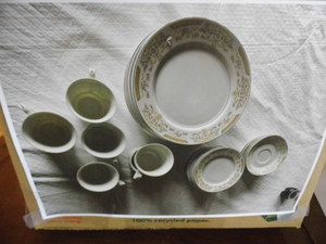 box of glass dishware floral design...