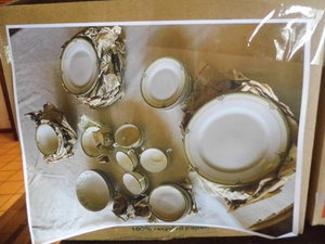 2 boxes of glass dishware light gre...