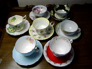 variety of china teacups & saucers,...