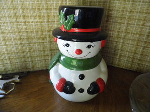 glass snowman cookie jar...