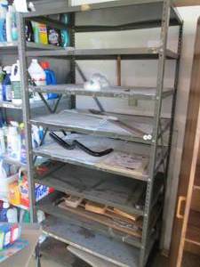 6 tall metal shelf with contents...