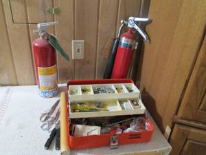 Tool box with tools and 2 vintage f...