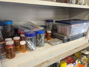 Assorted containers with hardware