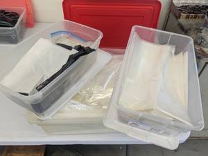 (3) Assorted shoebox style totes full of storage bags