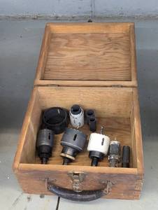 Vintage Wood toolbox containing an ...