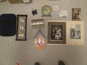 Misc items clocks, antique photos...
