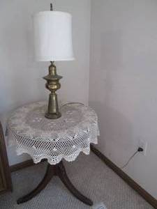 Brass lamp and small table 24 26 ...