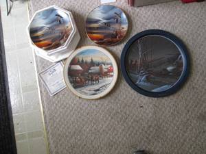 Terry Redlin plates and tin tray...