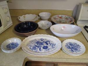 Assortment of dishes. Floral design...