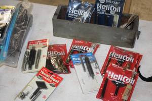 lot 80 image: HeliCoil  Assorted Thread Repair Kits and Spark Plug Inserts with Tote Bin