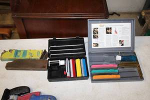 lot 113 image: (2) Knife Sharpening Kits with Case, (1) Sharpening Stone
