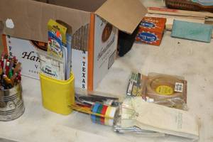 lot 197 image: Assorted CraftArt Supplies - Brushes, Paints, Tapes, Pencils, Oils, Cleaners