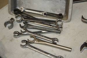 lot 245 image: Assorted Wrenches with Metal Tool Pan