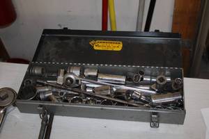 lot 285 image: 38 and 12 Drive Socket Sets with Ratchets, Extensions and Adapters with Case